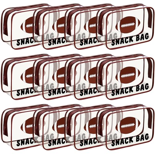 Yeyeplum 12 Pcs Football Snack Bags for Team Gifts Goodie Snack Treat Candy Pouch Bags Clear PVC Waterproof with Zipper Party Favors for Team Ground Birthday Gifts Sport Supplies