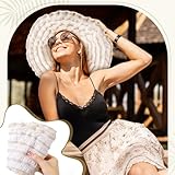 Shyyween Women Ruffled Sun Hat Foldable Beach Hat Floppy Lace Wide Brim Cap Summer UV Protection Travel Garden Outdoor(Beige)