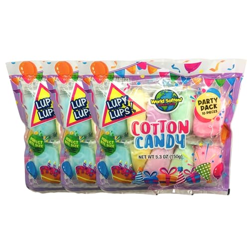 Lupy Lups! Cotton Candy Party Pack – 0.5 oz Each, Individually Wrapped Small bags – Perfect for Stockings, Treats, Party Favors, Buffet Tables, and Piñatas