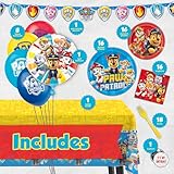 Paw Patrol Birthday Decorations | Serves 16 Guests | Paw Patrol Party Supplies | Balloons, Banner, Tablecloth, Dinner & Cake Plates, Napkins, Button