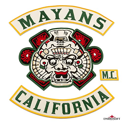 Mayans California MC Large Patch, Biker Gang Embroidered Back Jacket Emblem, Iron/Sew On (13.7 x 14.6 inches)