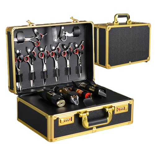 Barber Case,Barber Carrying Case,Barber Cases for Clippers and Supplies,Barber Case Organizer with Portable Handle and Combination Lock,Suitable for Barbers, manicurists, beauticians (Gold)