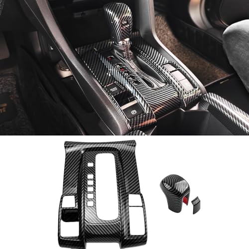 TKREENO Carbon Fiber Color Car Center Console Gear Shift Box Panel Cover Gear Shift Knob Cover Auto Trim Accessories for Honda 10th Gen Civic Hatchback Sedan 2016 2017 2018 2019 2020 2021