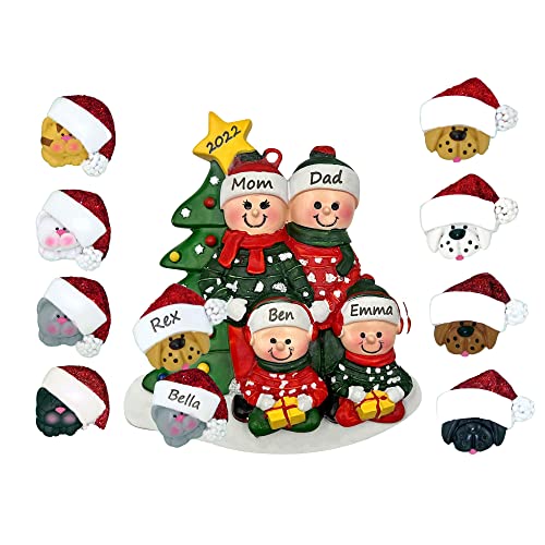 CHEERZEER CUSTOMIZE Family Ornament with Pets Dogs Cats - Family of 4 Christmas Ornament with Dog Cat, Add on Pet Dog Cat Family Christmas Ornament