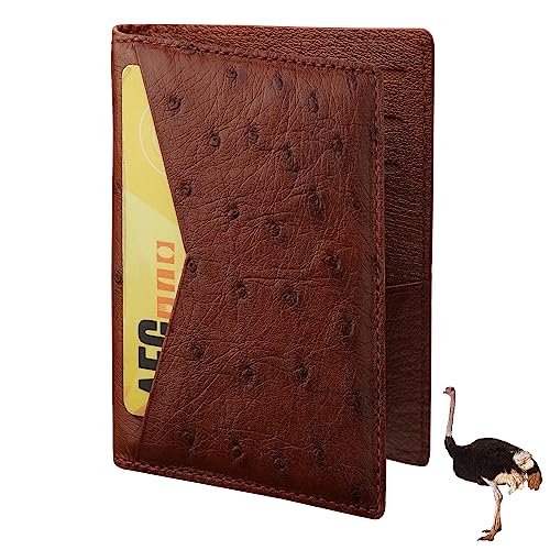 Light Brown Ostrich Credit Card Holder Slim Minimalist Leather Bifold Wallet Slim Executive Business Luxury RFID Blocking Front Pocket Travel ID Case Handmade Exotic Leather Gift For Men CARDOS-06