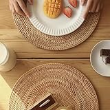 BTuregsau 4X Rattan Woven Placemats Oval Round Table Mats Non Slip Heat Place Mat Natural Multipurpose Placemat 30X40cm