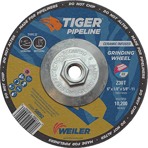 Weiler 58092 6" x 1/8" Tiger Pipeline, Z30T, Type 27, 5/8"-11 Nut (Pack of 10), 6" Dia