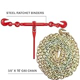 VEVOR Chain and Binder Kit 3/8in-1/2in, G80 Chains Ratchet Load Binders 9215lbs Working Strength, Ratchet Binders and Chains, 3/8in x 10ft G80 Chains, for Truck, Tie Down, Hauling, Towing