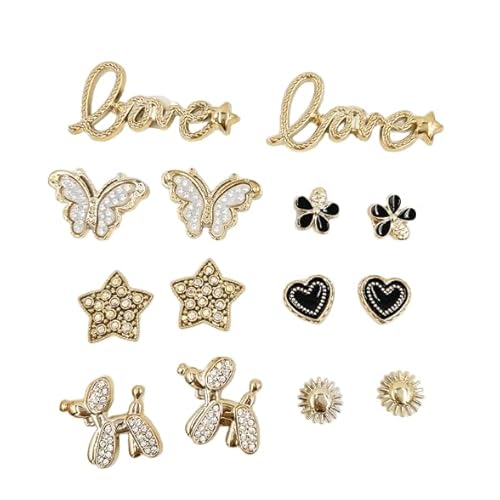 14-Piece Designer Shoe Charms Set - Diamond Balloon Dog & Letter DIY Accessories for Crocs, Sneakers | Detachable Luxury Shoe Decor