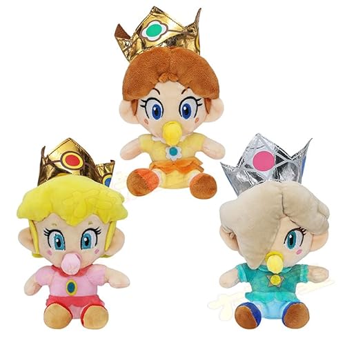 HUAWELL Mario All Star Collection Peach Daisy Roslina Princes Plush Toy Stuffed Doll Gift for Christmas Day New Year Birthday Part(6.7 Inch) (3 Pack)