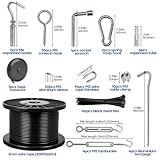 TooTaci 1/8" Wire Rope Kit, 200FT Black Vinyl Coated Stainless Steel Wire Cable, 7×7 Strands Core, M5 Turnbuckles for Cables Wire, Tension Wire for String Light Hanging Kit, Clothesline, Garden Wire