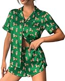Ekouaer Womens Silk Satin Pajama Set Print Short Sleeve Sleepwear Button Down Pjs Shorts Set Loungewear Tiger S