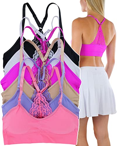 ToBeInStyle Women's Pack of 6 Back-Lace Racerback Sports Bras - Thin Straps w/Backlace - OSP