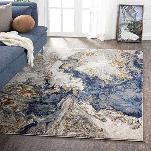 LUXE WEAVERS Marble Swirl Abstract Area Rug, Blue 9x12