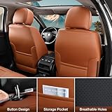 TIEHESYT Leather Car Seat Covers Full Set with Lumbar Support, Waterproof Car Seat Cover, Universal Seat Covers for Cars, Trucks, SUVs, Sedans, Airbag Compatible, Front Pair and Rear, Brown&Black