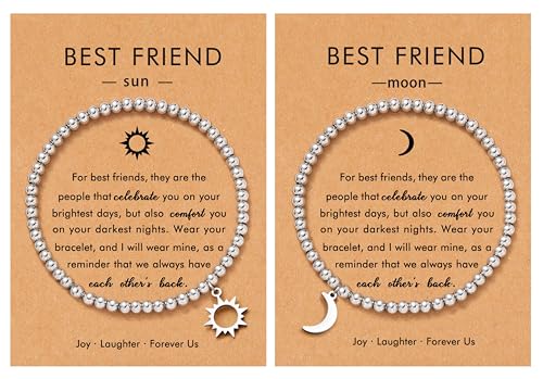 OBSUN Sun and Moon Best Friend Bracelets for 2, Matching Bracelets for Best Friends Bff Gifts for Women (Sun Moon)