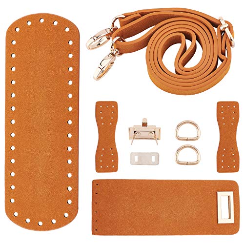 PandaHall DIY PU Leather Bag Knitting Set, Leather Bottom/26' Shoulder Strap/Bag Twist Lock/Flap Cover/Buckles for Crochet Handbag Tote, Camel (7 Accessories)