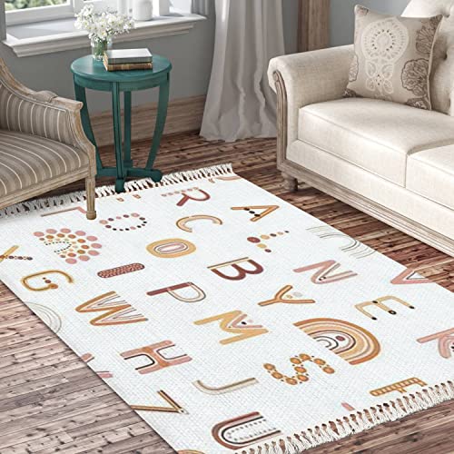 FUIENCFKE Boho Rug Rainbows Terracotta Colors Neutral Nursery Art Scandinavian Chic Area Washable Hallway Runner Meditation Mat Minimalist Home Decor for Living Room Bedroom Playroom Classroom, 4'x6