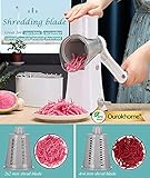 Ourokhome Rotary Cheese Grater Shredder, Multifunction 5 in 1 Kitchen Manual Speed Round Mandolin Food Slicer Vegetable Shooter Potato Hashbrown Grinder for Nut, Carrot, Radish, Cucumber, White