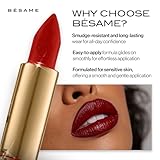 BESAME Red Velvet Lipstick 1946 Vintage Shade, Universally Flattering, Popular Everyday, Warm Brick Red, Long-Lasting Lip Color, With Moisturizing Vitamin E, Satin Finish, Blot for Lip Stain