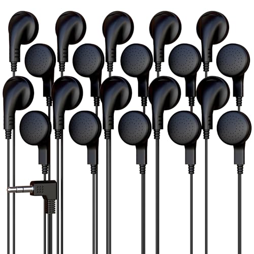 300 Pack Bulk Wired Earphones, In Ear Earbud Headphones with 3.5mm Jack, 4ft Tangle Free Cable, Comfortable Fit, Affordable and Cost Effective, Ideal for School Classroom Testing Students, Black