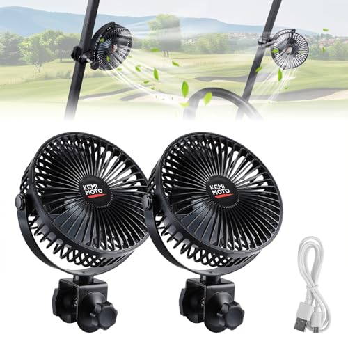 KEMIMOTO Golf Cart Clip Fan, 5 Speeds, 360 Degree Rotation, USB Power and Timer, Compatible with EZGO Club Car Drive Not Included Battery, 1pcs