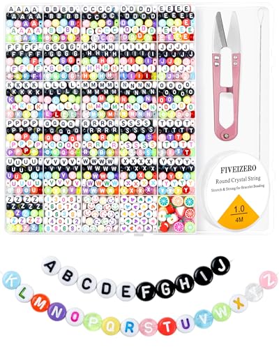 1760PCS FIVEIZERO Letter Beads, 4x7mm Colored Round Letter Beads Set, Acrylic Alphabet Beads for Friendship Bracelet Making and Necklace Keychain DIY Crafts