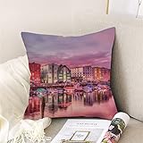 HJKKBLC 4Pcs Linen Cushion Cover 45x45cm, Garden Cushion Covers Multicolor Night View of Seaside City Linen Cushion Cover for Living Room Sofa Bedroom