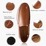 Go Tour Men's Premium Genuine Leather Casual Slip On Loafers Breathable Driving Shoes Fashion Slipper Brown 10.5/46