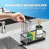 Cisily Sponge Holder for Kitchen Sink, Sink Caddy with High Brush Holder, Organzier Rustproof 304 Stainless Steel Dish Organizer Divider, Soap Dispenser Storage(Grey)