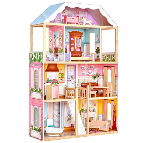 KidKraft Charlotte Classic Wooden Dollhouse with 14-Piece Accessory Set, for 12-Inch Dolls