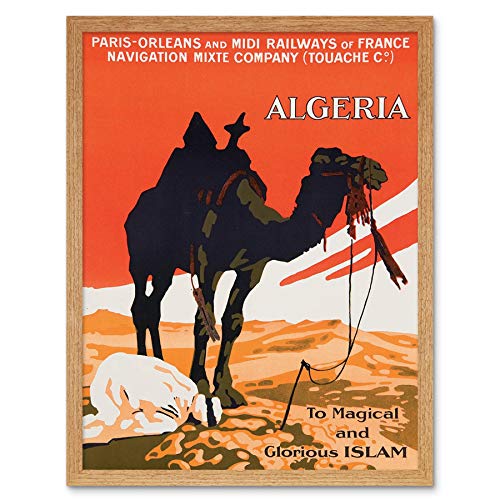 Wee Blue Coo Advertisement Travel Algeria Camel Advertisement Islam Rail Art Print Framed Poster Wall Decor 12x16 inch