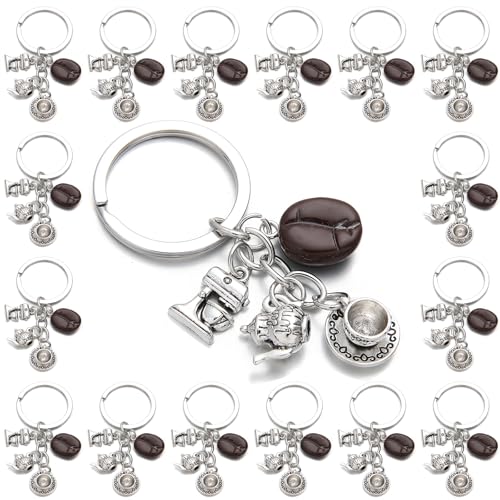 PHAETON 20PCS Coffee Bean Keychain - Coffee Lovers Gift - Silver, Modern, Unisex-Adults