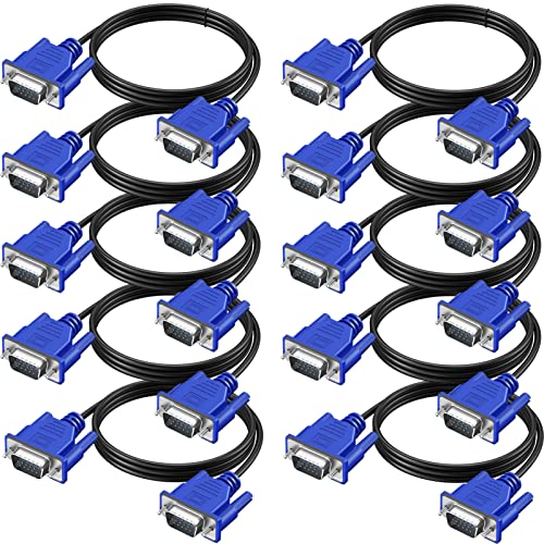 XiAyriky VGA Cable 10 Pack, Computer Monitor VGA Cord, VGA Male to Male Cord 1080P Full HD High Resolution for Monitor TV Computer Projector-6FT/1.83M
