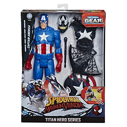 Spider-Man Hasbro E8683 Maximum Venom Titan Hero Venom Captain America with Starter, Projectile, 6 Accessories, from 4 Years