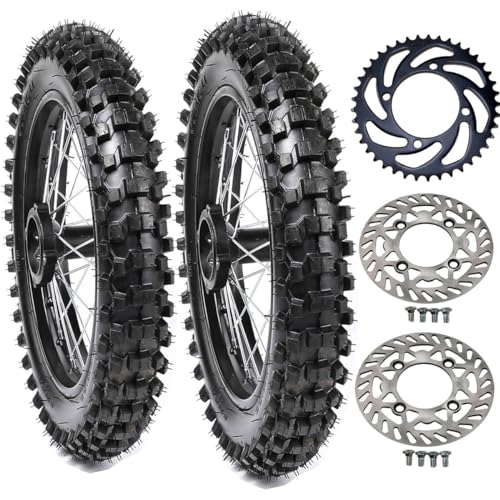 YC Yier Complete Set 70/100-17 & 90/100-14 Dirt Bike Tire Wheels - Front and Rear Tires, Rims, Inner Tubes with Sprocket Brake Discs for Motocross Off-Road Pit Bike Apollo SSR 125CC 140CC 150CC
