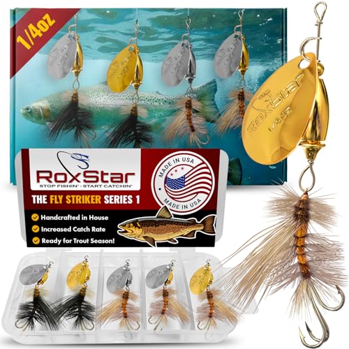 RoxStar Fly Strikers Proven Nationwide to Out-Fish Any Spinner | Hand-Tied in The USA | Most Versatile Fishing Spinner Ever! Trout, Bass, Steelhead | Stop Fishing - Start Catching (1/4oz Series 1)