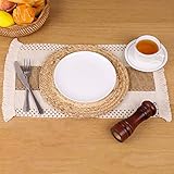 Zology Handmade Boho Placemats Set of 4 - Natural Cotton Burlap and Water Straw Woven Combination Table Mats, Macrame Décor and Farmhouse Style Placemats, for Dining Table Kitchen