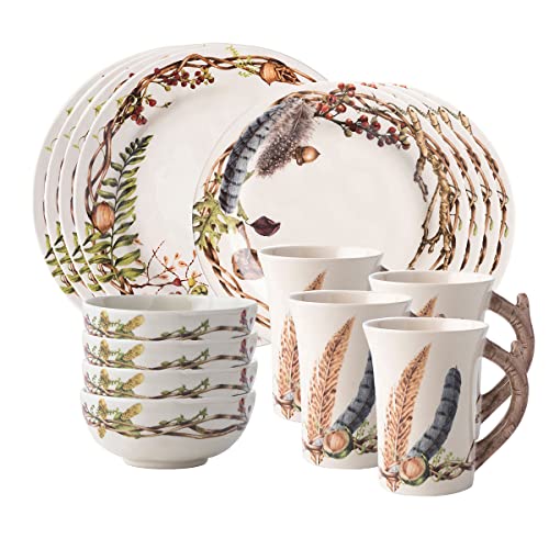 Juliska Forest Walk 16pc Set - Dinnerware Set, Dinner Plates, Salad Plates, Bowls, and Mugs