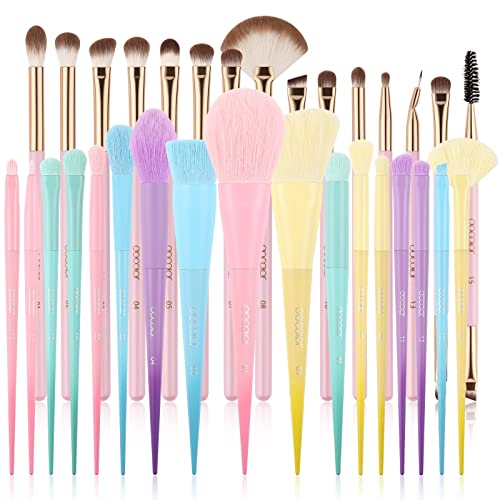 Docolor 15Pcs Eye Makeup Brushes Set + 17Pcs Colourful Makeup Brush Set Premium Kabuki Foundation Blending Face Powder Synthetic Makeup Brushes Set