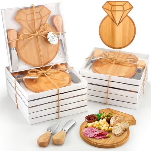 Ziliny 12 Sets Wedding Bridal Shower Gifts for Guests,Diamond Shaped Charcuterie Cheese Board Knives Set Box with Tags for Wedding Bridal Party Favors Valentines Birthday(Bamboo)