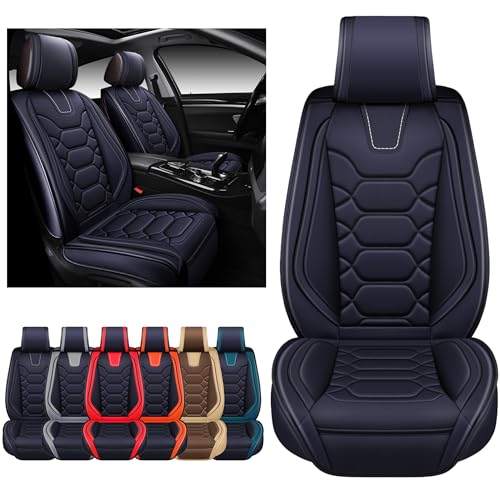 OASIS AUTO Car Seat Covers Premium Waterproof Faux Leather Cushion Universal Accessories Fit SUV Truck Sedan Automotive Vehicle Auto Interior Protector Front Pair (OS-004 Black)