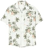 SURF CUZ Mens Hawaiian Shirts Short Sleeve Stretch Loose Fit Casual Aloha Shirt Vacation Mens Tropical Button Down Beach Shirts(White-Coconut Tree,Large)