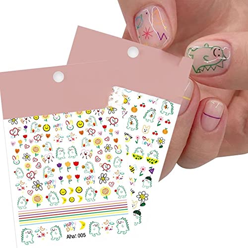 1Pcs Dinosaur Nail Art Sticker Korean Self-Adhesive Decal Simple Strokes Sliders Manicure Decoration Parts