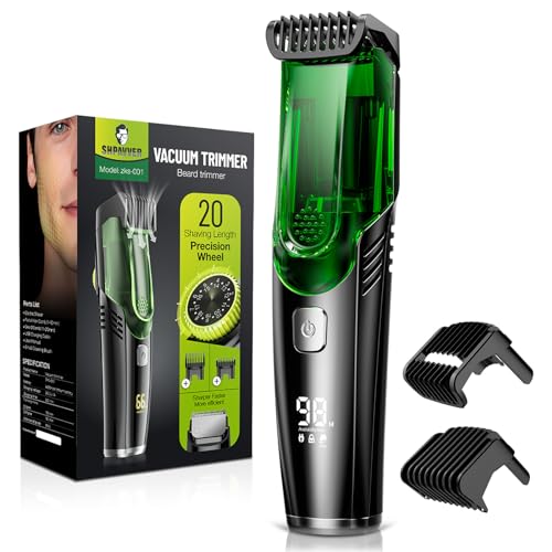 SHPAVVER Beard Trimmer for Men: Vacuum Mustache Trimmer IPX7 Waterproof- Rechargeable Electric Beard Cutting Kit with Adjustable Length Comb- Built-in Vacuum for Sideburns, Stubble