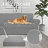 Easy-Going 4 Pieces Stretch Couch Cover Sofa Cover for Dogs Washable Sofa Slipcover for 3 Separate Cushion Couch Spandex Jacquard Fabric Elastic Furniture Protector for Pets (Light Gray, Sofa)