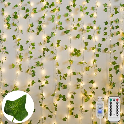 suddus Vines with Lights for Bedroom, 200 LED Fairy Lighs with Vines, Ivy Lights for Dorm, Wedding, Party, Wall, Indoor, Outdoor Decor, 6.5ft x 6.5ft