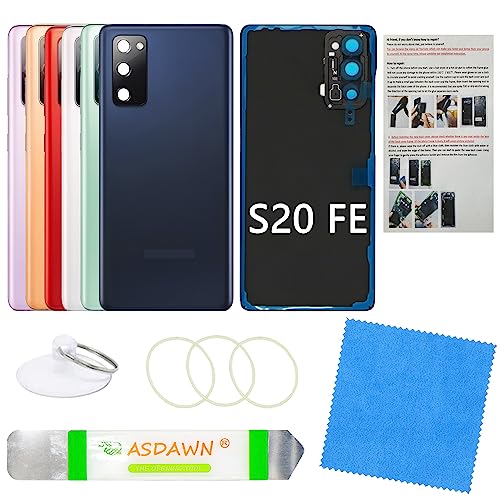 Galaxy S20 FE Back Cover Glass Replacement with Pre-Installed Camera Lens + All The Adhesive + Repair Tools for Samsung Galaxy S20 FE 5G SM-G780 SM-G781 All Carriers (Navy Black)