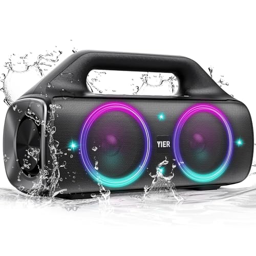 YIER Portable Bluetooth Speakers, 80W Peak Wireless Outdoor Speaker with Subwoofer, Deep Bass, IP67 Waterproof, 100dB Loud Party Speakers for Camping, Beach, Garage