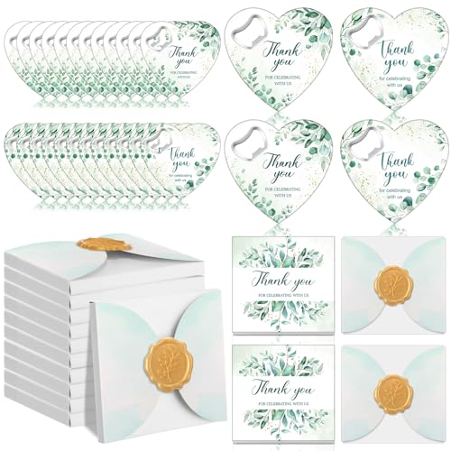 Pickmesh 50 Sets Bottle Openers Party Favor for Guests Wedding Baby Shower Thank You Heart Shaped Magnetic Bottle Opener Thank You Gift Box with Wax Seal for Bridal Party Favor Souvenir